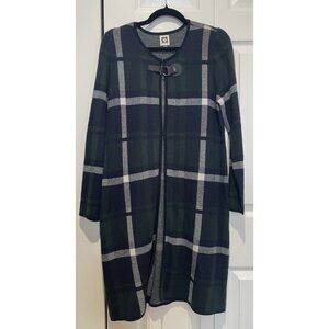 Anne Klein Womens Plaid Open Cardigan Sweater Coat Size S Clasp Preppy Old Money